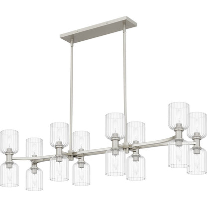 Ramada 16 Light Island Light, Nickel/Clear Ribbed Glass
