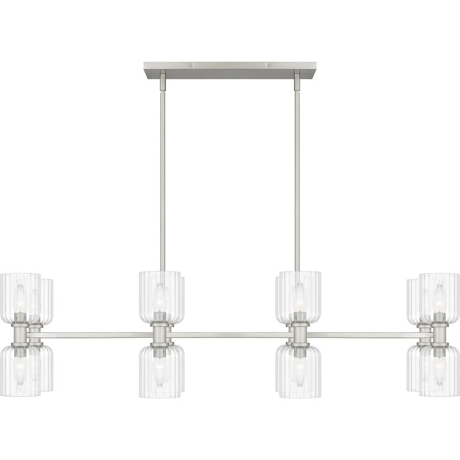 Ramada 16 Light Island Light, Nickel/Clear Ribbed Glass