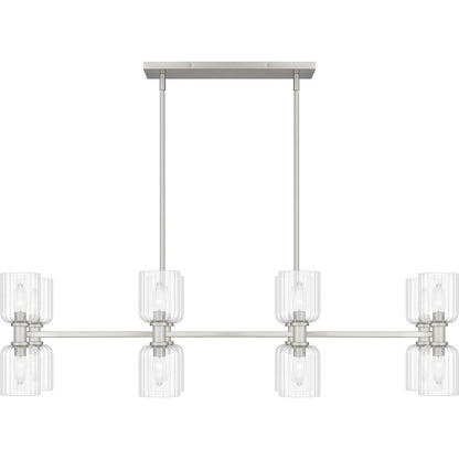 Ramada 16 Light Island Light, Nickel/Clear Ribbed Glass