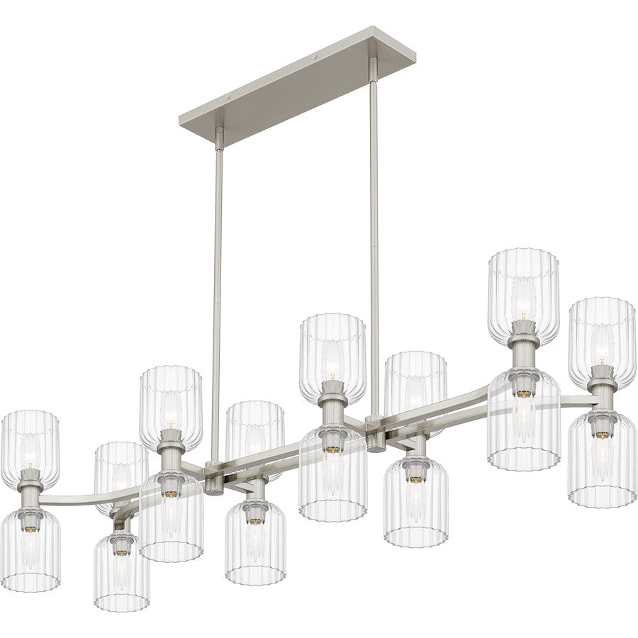 Ramada 16 Light Island Light, Nickel/Clear Ribbed Glass