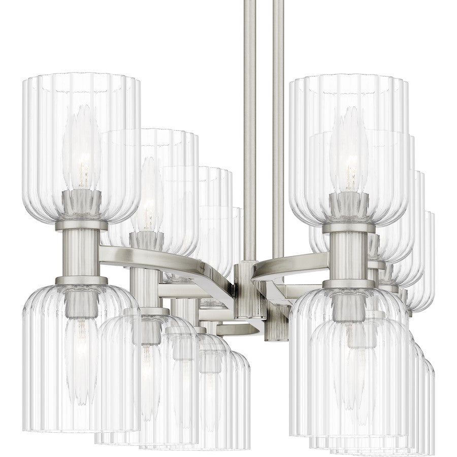 Ramada 16 Light Island Light, Nickel/Clear Ribbed Glass