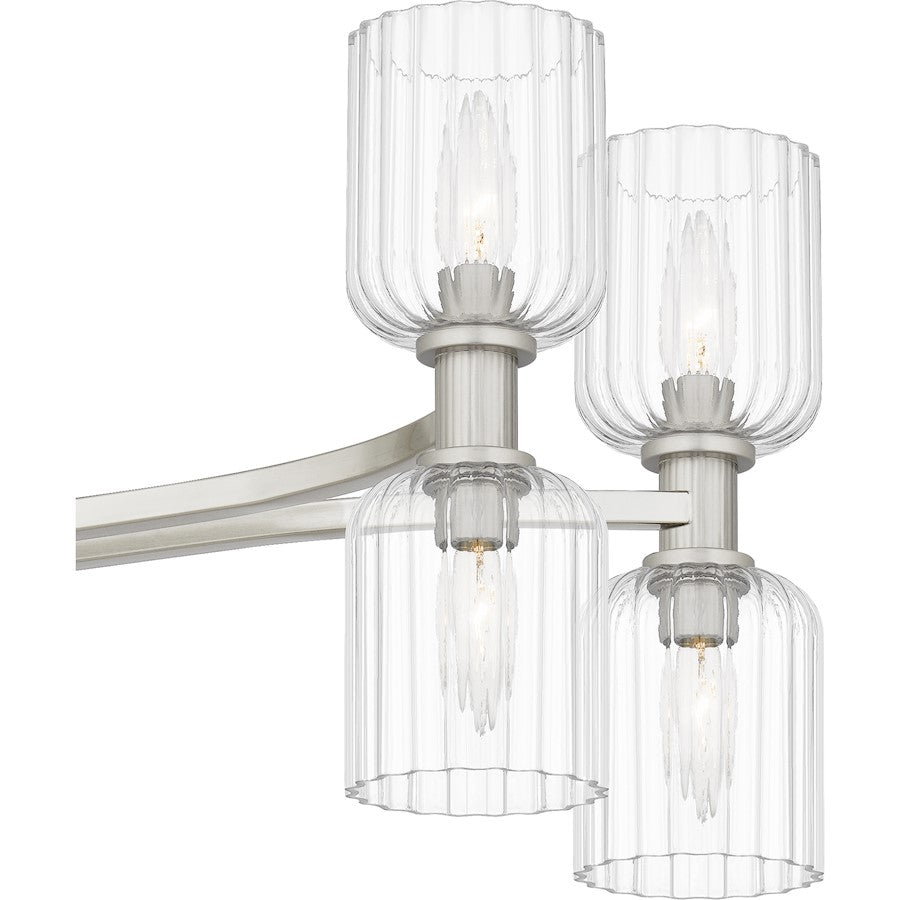 Ramada 16 Light Island Light, Nickel/Clear Ribbed Glass