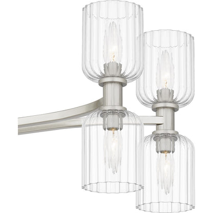 Ramada 16 Light Island Light, Nickel/Clear Ribbed Glass