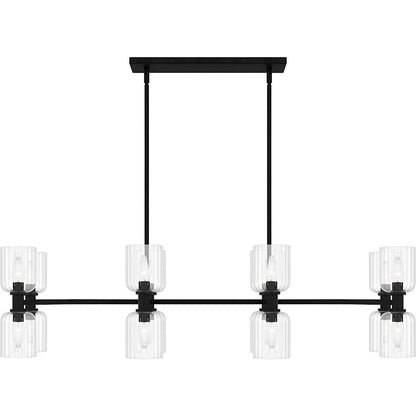Ramada 16 Light Island Light, Matte Black/Clear Ribbed Glass