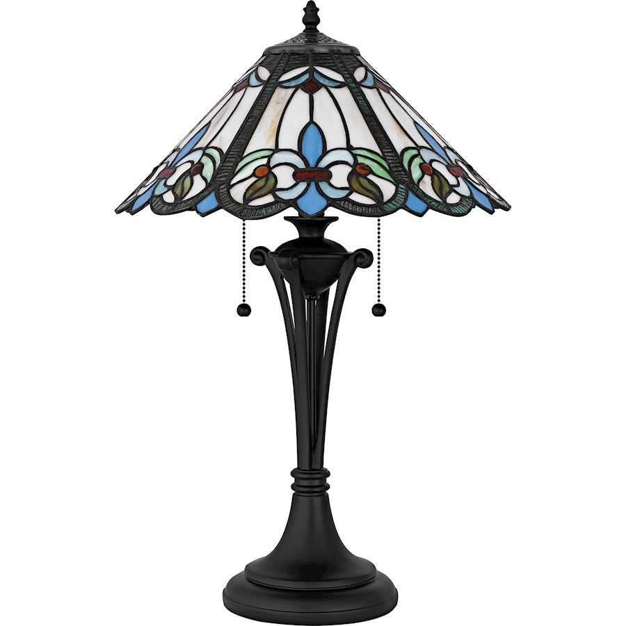 Giles 2Light Table Lamp, Matte Black/Multicolor Art Glass