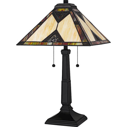 Aiden 2Light Table Lamp, Matte Black/Multicolor Art Glass