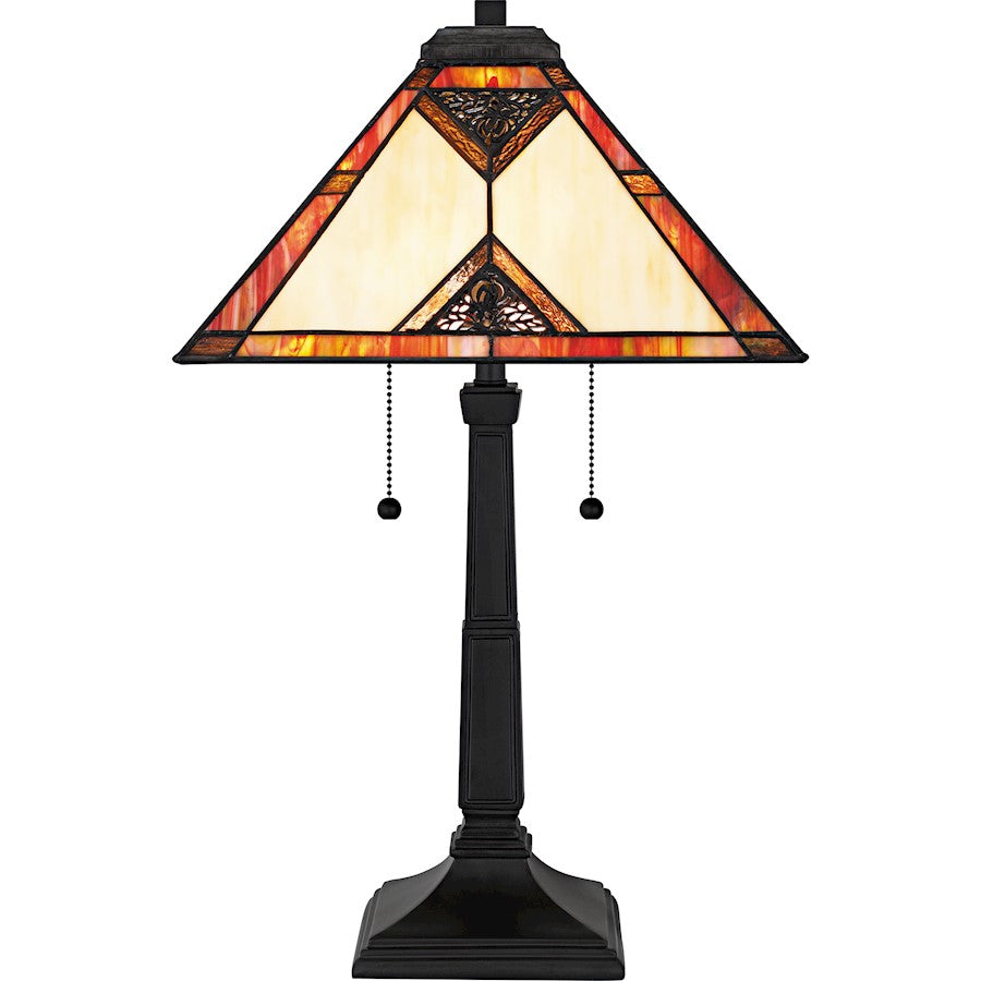 Aiden 2Light Table Lamp, Matte Black/Multicolor Art Glass