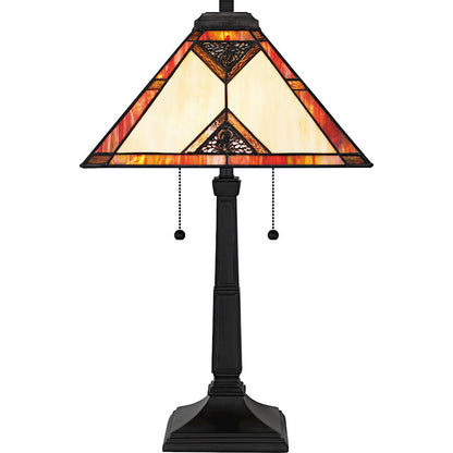 Aiden 2Light Table Lamp, Matte Black/Multicolor Art Glass