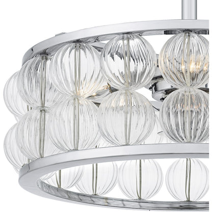 Terrarock 4Lt Fandelier, Polished Chrome/Clear Ribbed