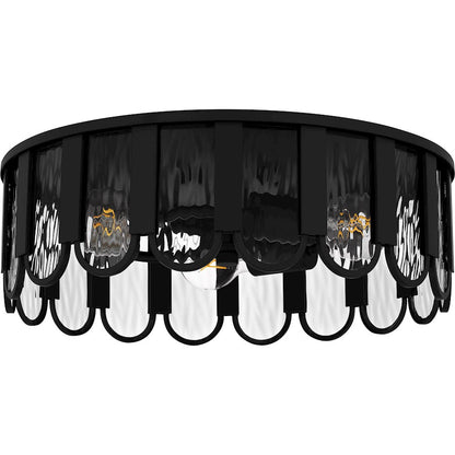 Vera 3 Light Flush Mount, Matte Black/Clear Glacier Glass
