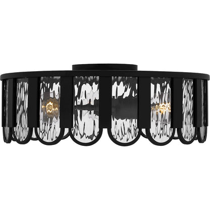 Vera 3 Light Flush Mount, Matte Black/Clear Glacier Glass