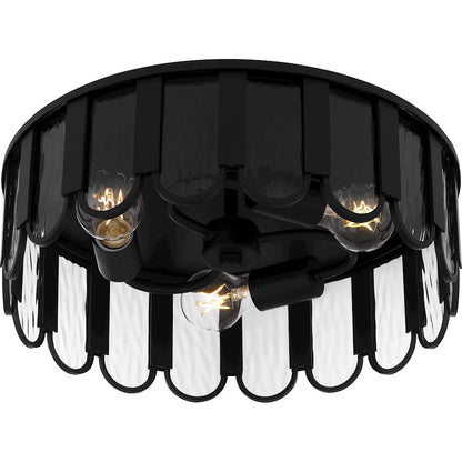 Vera 3 Light Flush Mount, Matte Black/Clear Glacier Glass