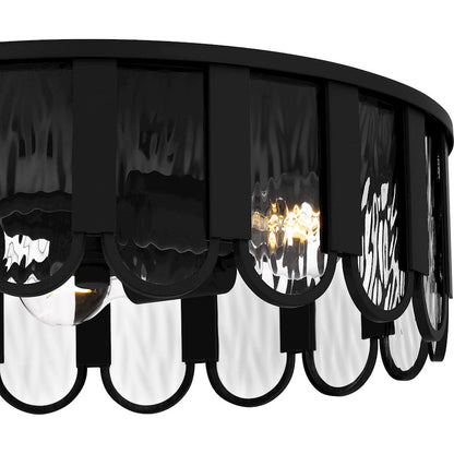 Vera 3 Light Flush Mount, Matte Black/Clear Glacier Glass