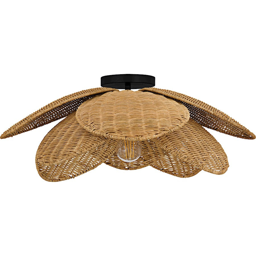 Willa 1Light Semi-Flush Mount, Matte Black/Rattan