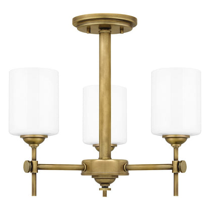 Quoizel Aria 3 Light Semi-Flush Mount, Weathered Brass/Opal - ARI1717WS