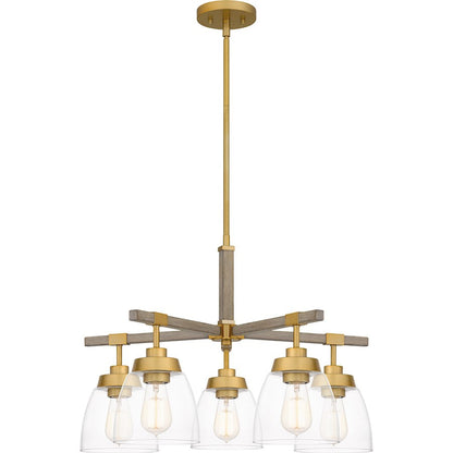 Burkett 5 Light Chandelier, Light Gold/Clear