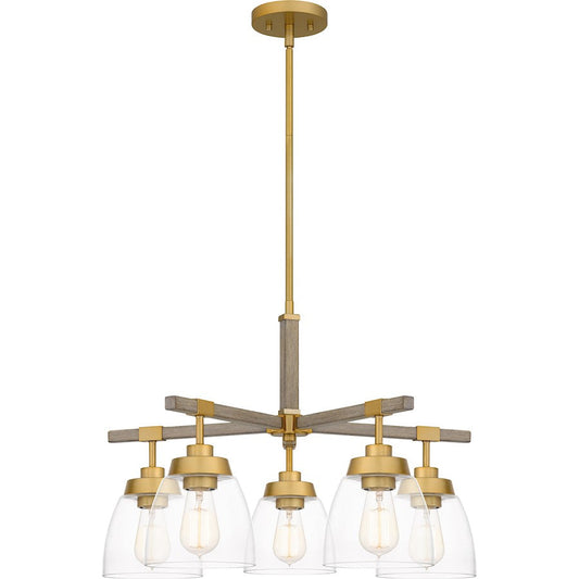 Burkett 5 Light Chandelier, Light Gold/Clear