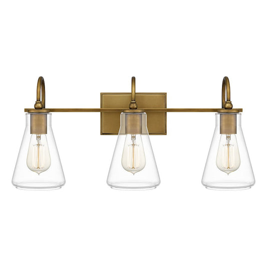 Boyton 3 Light Bath Vanity, Weathered Brass/Clear