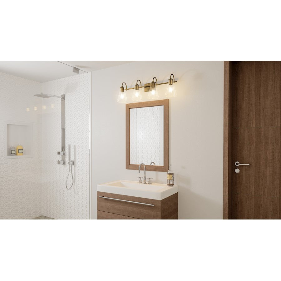 Boyton 4 Light Bath Vanity, Weathered Brass/Clear
