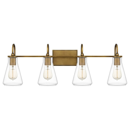 Boyton 4 Light Bath Vanity, Weathered Brass/Clear
