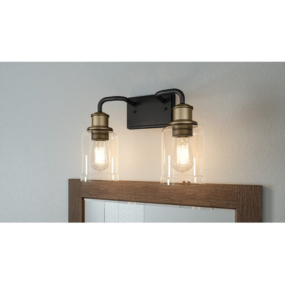 Cox 2 Light Bath Vanity Light, Matte Black/Clear