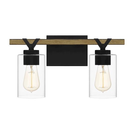 Devon Court 2 Light Bath Vanity, Matte Black/Clear