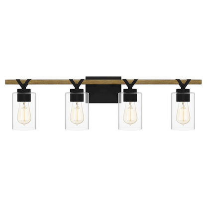 Devon Court 4 Light Bath Vanity, Matte Black/Clear