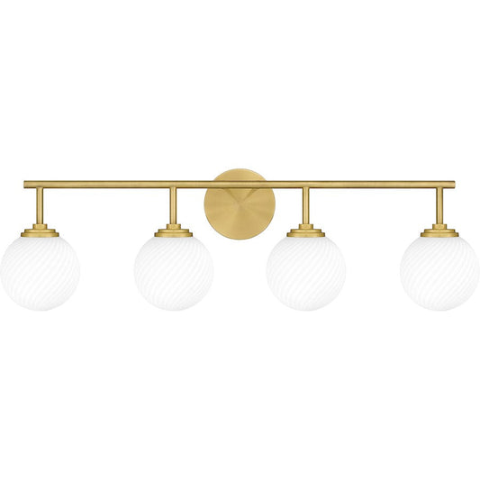 Eloise 4 Light Bath Light, Aged Brass/Opal Etched Swirled