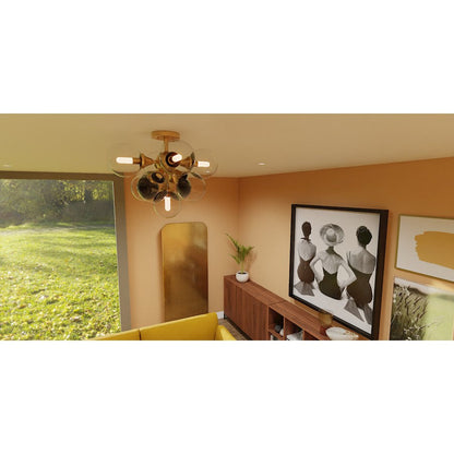 Glinda 5 Light Semi-Flush Mount, Weathered Brass/Clear