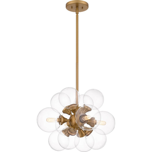 Glinda 4 Light Pendant, Brushed Weathered Brass/Clear Glass