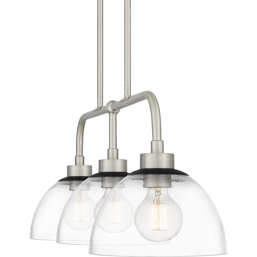 Halsey 3 Light Island Light, Brushed Nickel/Clear Rain Glass