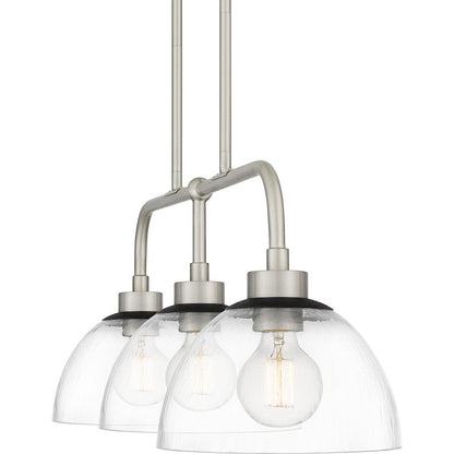 Halsey 3 Light Island Light, Brushed Nickel/Clear Rain Glass