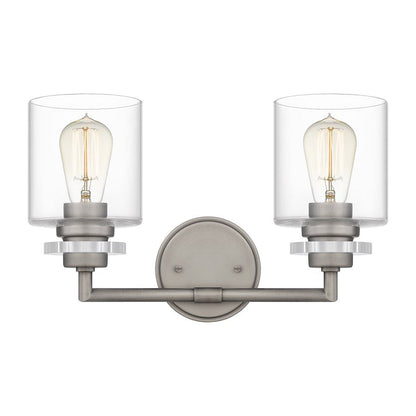 Jaspar 2 Light Bath Vanity, Antique Nickel/Clear