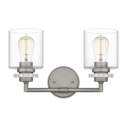 Jaspar 2 Light Bath Vanity, Antique Nickel/Clear