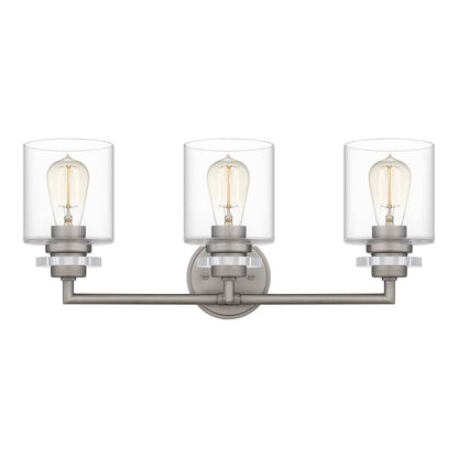 Jaspar 3 Light Bath Vanity, Antique Nickel/Clear