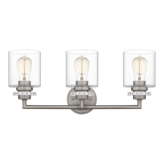 Jaspar 3 Light Bath Vanity, Antique Nickel/Clear