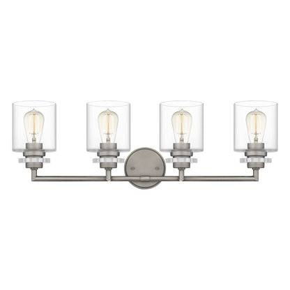 Jaspar 4 Light Bath Vanity, Antique Nickel/Clear