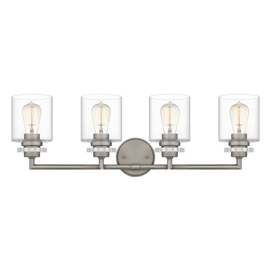 Jaspar 4 Light Bath Vanity, Antique Nickel/Clear