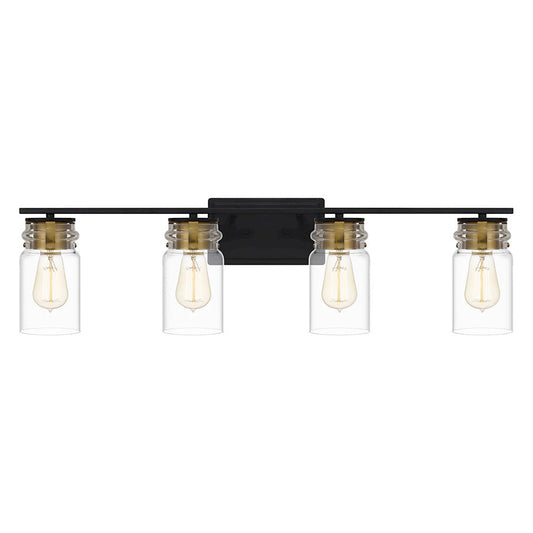 Keesey 4 Light Bath Vanity, Matte Black/Clear