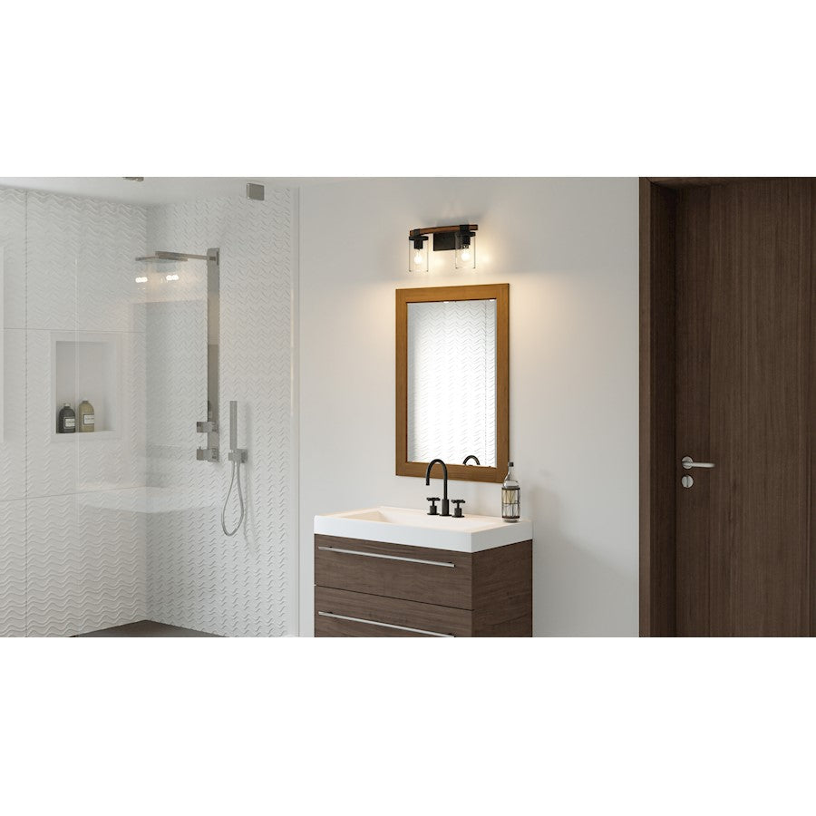 Nottinghill 2 Light Bath Light, Matte Black/Clear