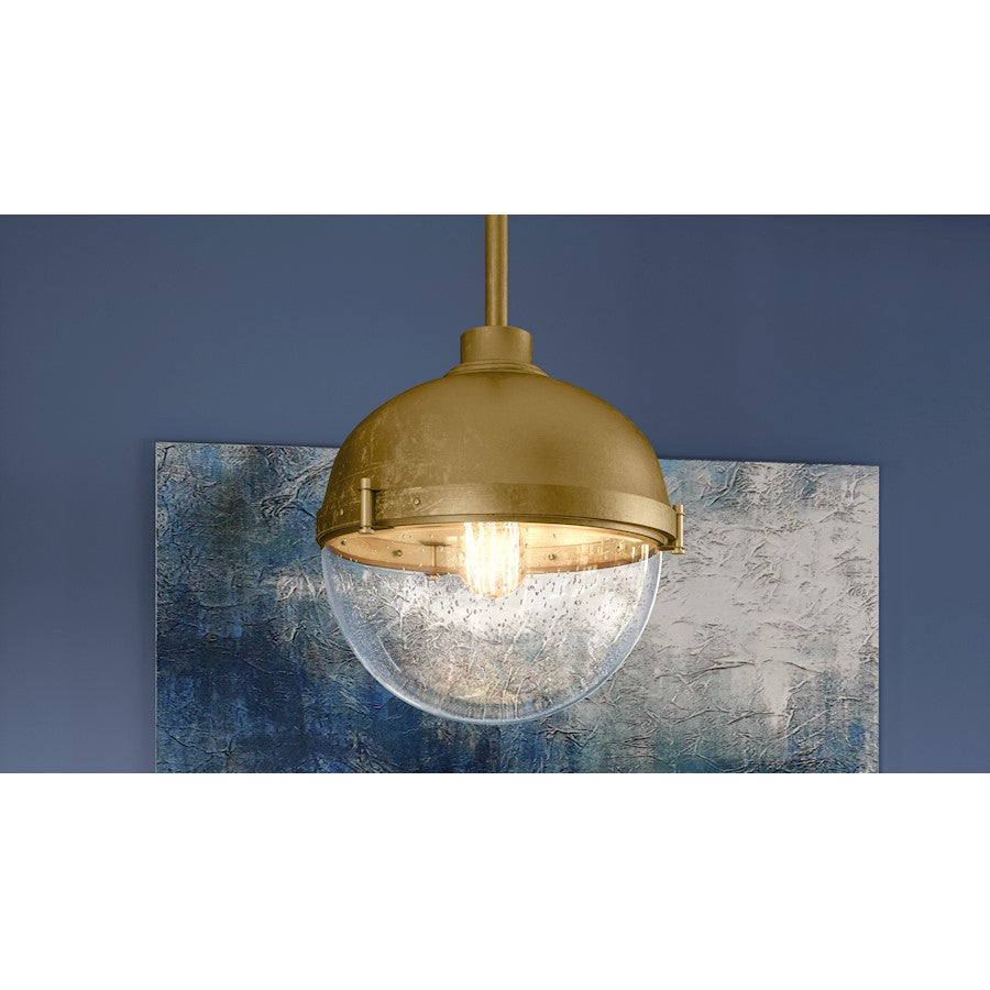 Perrine 1 Light Mini Pendant, Weathered Brass/Clear Seeded