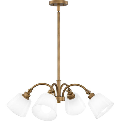 Iota 4 Light Pendant, Weathered Brass/Opal Glass