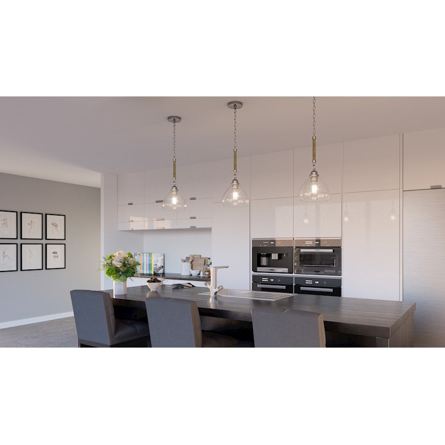 Laughlin 1 Light Mini Pendant, Brushed Nickel/Clear Seedy