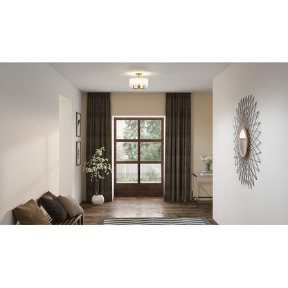 Bodnar 3 Light Semi-Flush Mount, Aged Brass/Organza/White