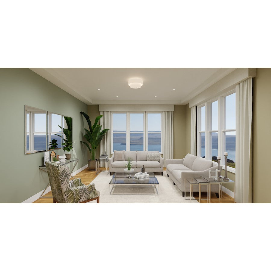 Prewett 2 Light Semi-Flush Mount, Nickel/White Fabric