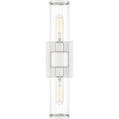 Quoizel Nova 2 Light Wall Sconce, Polished Nickel/Clear Ribbed Glass - QW16128PK