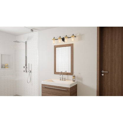Rowland 4 Light Bath Vanity, Matte Black/Clear