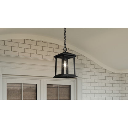 Satterfield 1 Light 15" Outdoor Lantern, Black/Clear Seedy