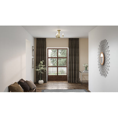 Sunburst 3 Light Semi-Flush Mount, Weathered Brass/Seeded