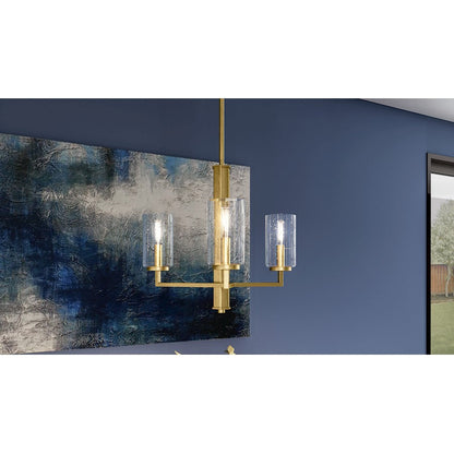 Sunburst 3 Light Chandelier, Weathered Brass/Clear Seeded